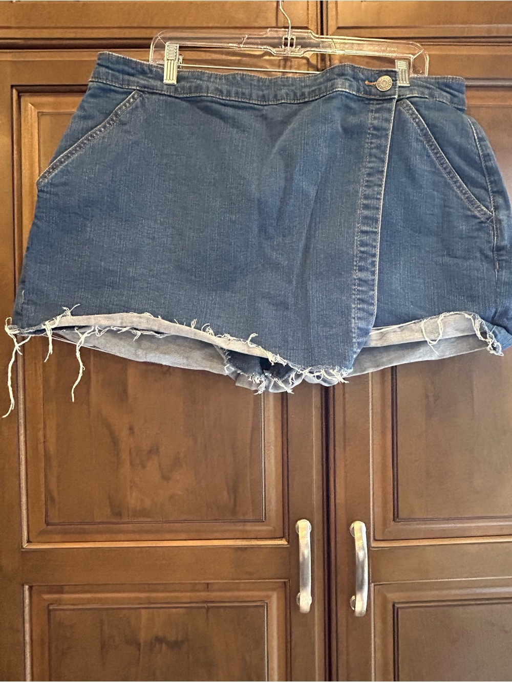 torrid Blue Denim Wrap-Front Frayed Hem Shorts
